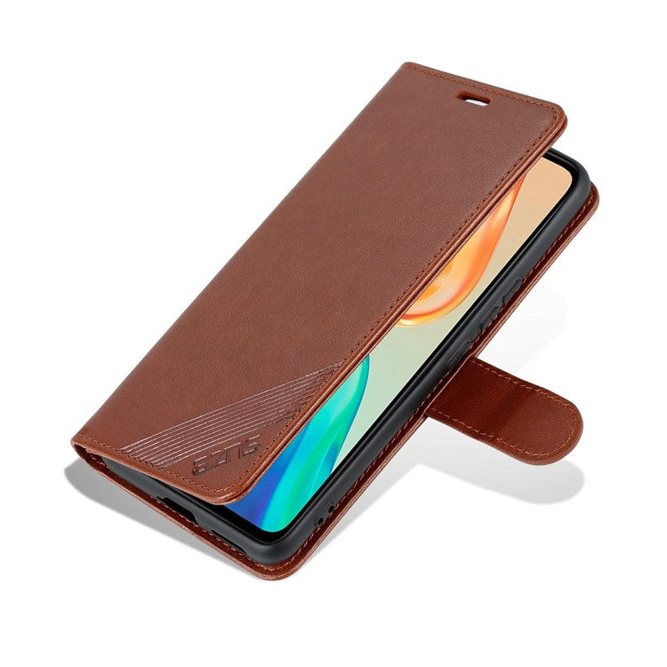 AZNS For vivo S15e 5G Textured Leather Flip Shell Magnetic Closure Stand Wallet 360-degree Protection Folio Cover - Brown