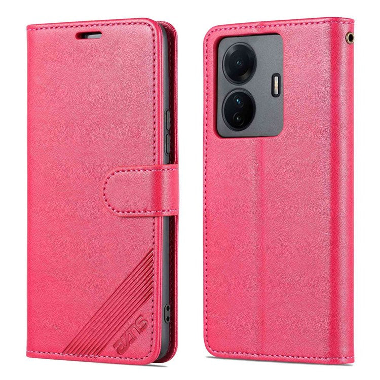 AZNS For vivo S15e 5G Textured Leather Flip Shell Magnetic Closure Stand Wallet 360-degree Protection Folio Cover - Red