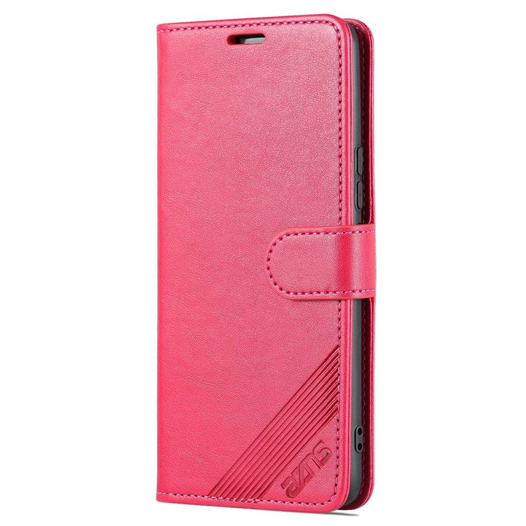 AZNS For vivo S15e 5G Textured Leather Flip Shell Magnetic Closure Stand Wallet 360-degree Protection Folio Cover - Red