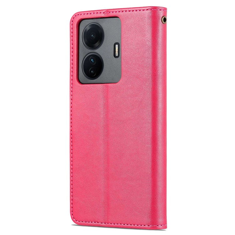 AZNS For vivo S15e 5G Textured Leather Flip Shell Magnetic Closure Stand Wallet 360-degree Protection Folio Cover - Red