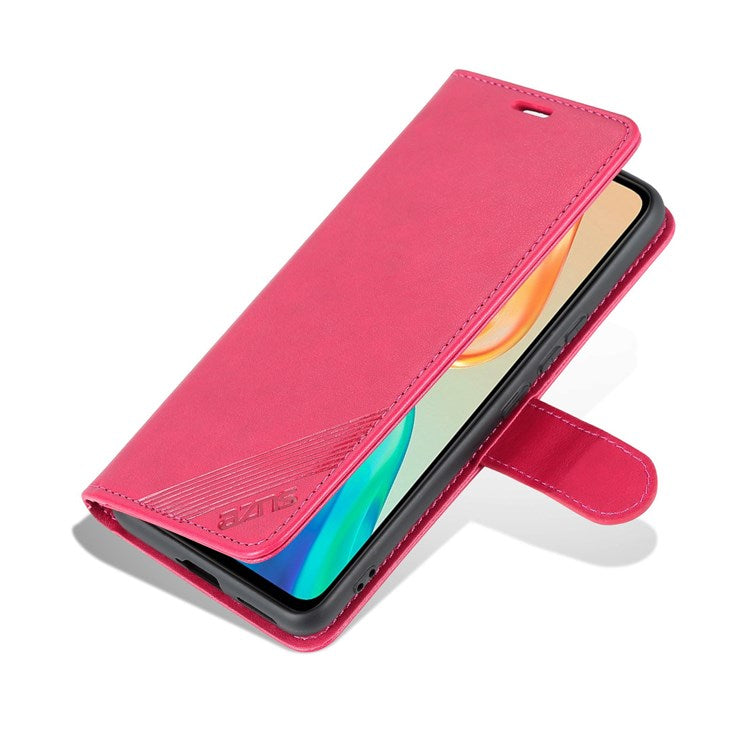 AZNS For vivo S15e 5G Textured Leather Flip Shell Magnetic Closure Stand Wallet 360-degree Protection Folio Cover - Red