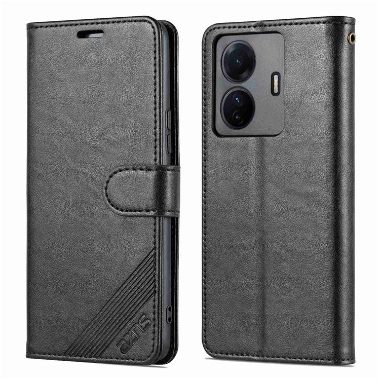 AZNS For vivo S15e 5G Textured Leather Flip Shell Magnetic Closure Stand Wallet 360-degree Protection Folio Cover - Black