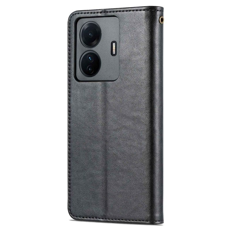 AZNS For vivo S15e 5G Textured Leather Flip Shell Magnetic Closure Stand Wallet 360-degree Protection Folio Cover - Black