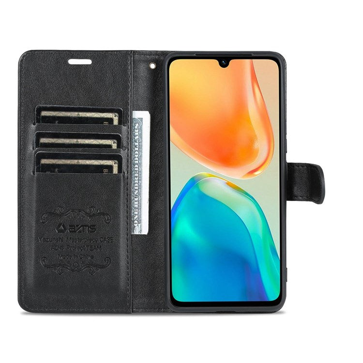 AZNS For vivo S15e 5G Textured Leather Flip Shell Magnetic Closure Stand Wallet 360-degree Protection Folio Cover - Black