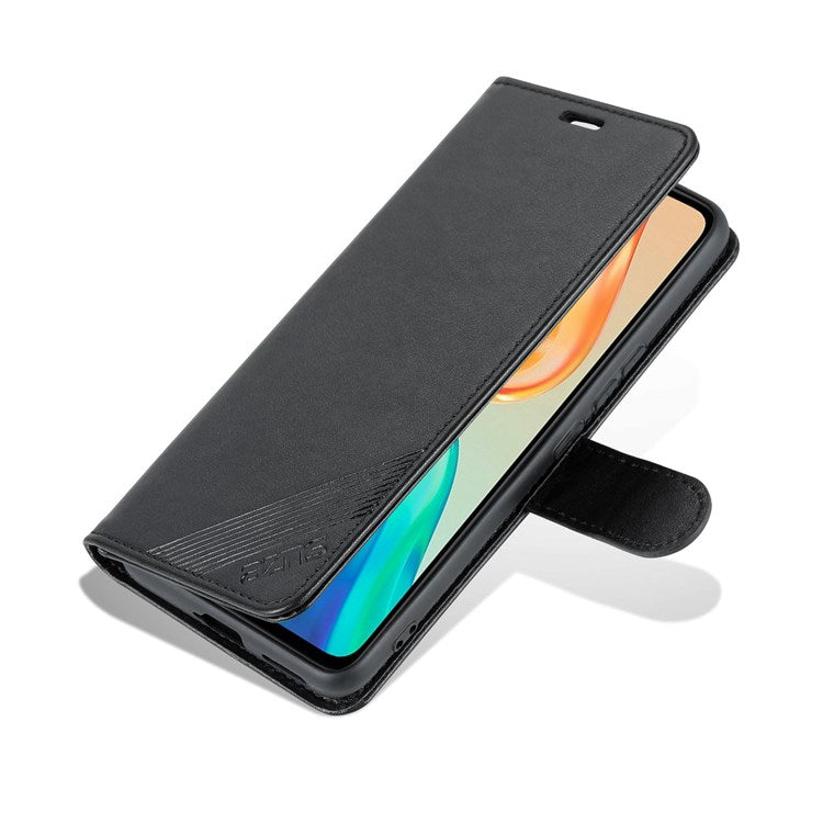 AZNS For vivo S15e 5G Textured Leather Flip Shell Magnetic Closure Stand Wallet 360-degree Protection Folio Cover - Black