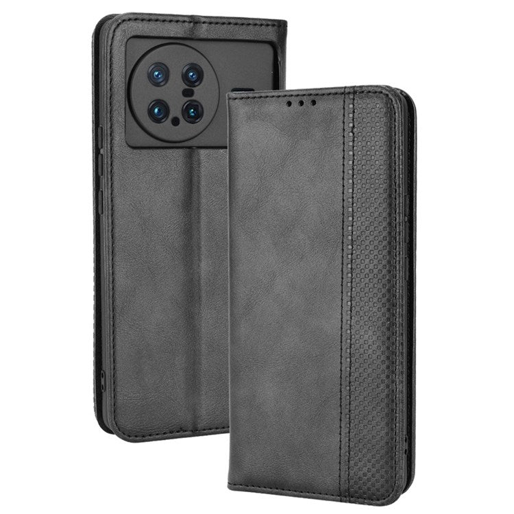 For vivo X Note Retro Surface Auto-Absorbed Leather Phone Cover, Folio Flip Wallet Folding Stand Case Phone Accessory - Black