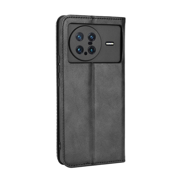 For vivo X Note Retro Surface Auto-Absorbed Leather Phone Cover, Folio Flip Wallet Folding Stand Case Phone Accessory - Black