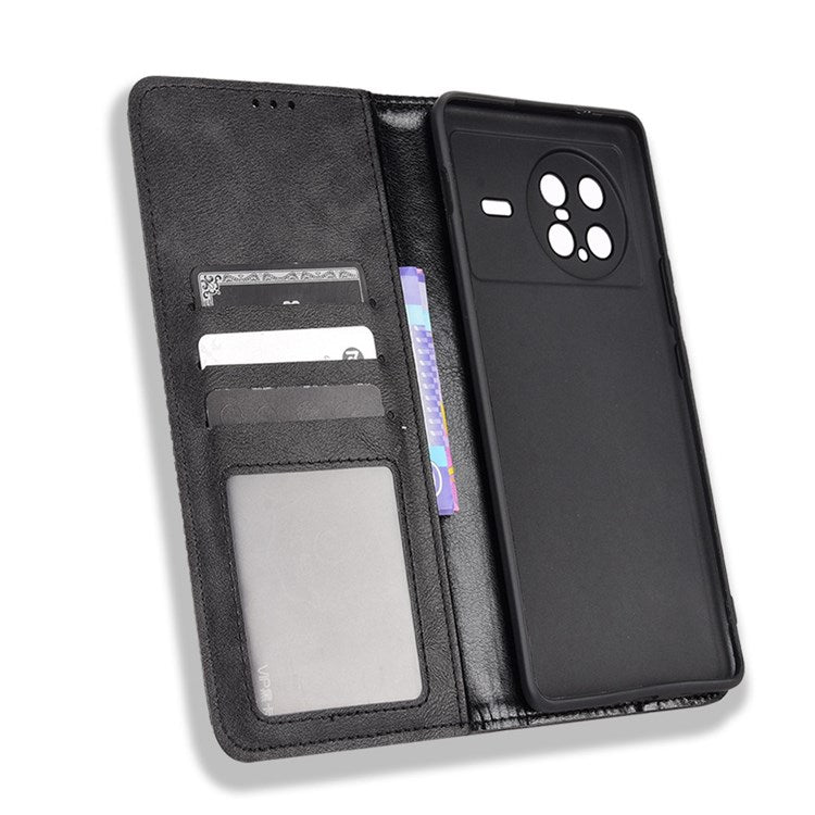 For vivo X Note Retro Surface Auto-Absorbed Leather Phone Cover, Folio Flip Wallet Folding Stand Case Phone Accessory - Black