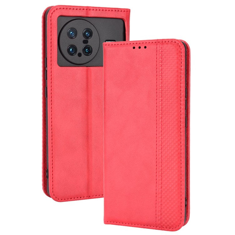 For vivo X Note Retro Surface Auto-Absorbed Leather Phone Cover, Folio Flip Wallet Folding Stand Case Phone Accessory - Red