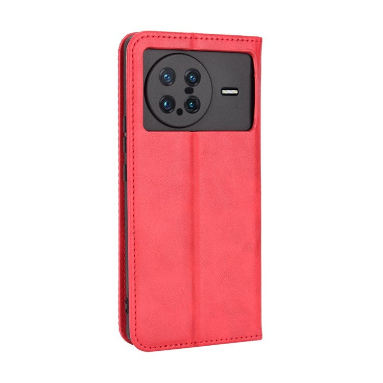 For vivo X Note Retro Surface Auto-Absorbed Leather Phone Cover, Folio Flip Wallet Folding Stand Case Phone Accessory - Red