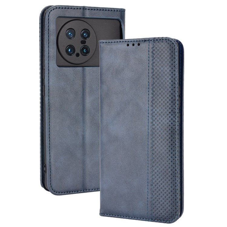 For vivo X Note Retro Surface Auto-Absorbed Leather Phone Cover, Folio Flip Wallet Folding Stand Case Phone Accessory - Blue