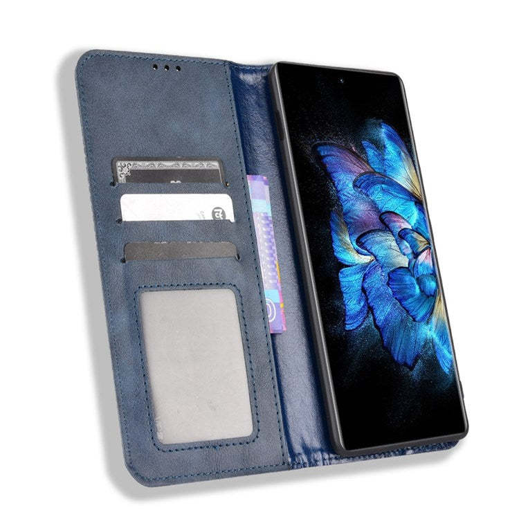 For vivo X Note Retro Surface Auto-Absorbed Leather Phone Cover, Folio Flip Wallet Folding Stand Case Phone Accessory - Blue