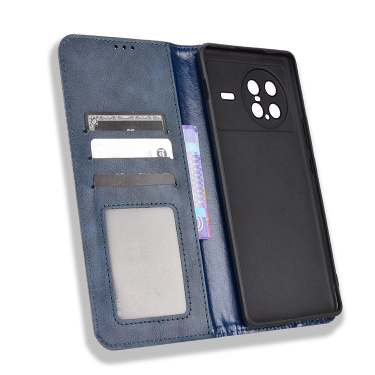 For vivo X Note Retro Surface Auto-Absorbed Leather Phone Cover, Folio Flip Wallet Folding Stand Case Phone Accessory - Blue