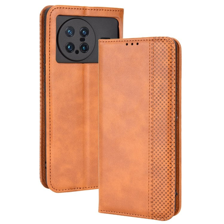 For vivo X Note Retro Surface Auto-Absorbed Leather Phone Cover, Folio Flip Wallet Folding Stand Case Phone Accessory - Brown