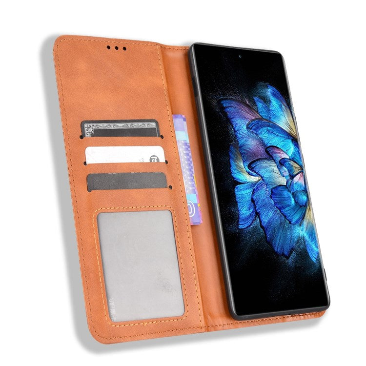 For vivo X Note Retro Surface Auto-Absorbed Leather Phone Cover, Folio Flip Wallet Folding Stand Case Phone Accessory - Brown