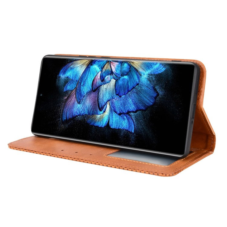 For vivo X Note Retro Surface Auto-Absorbed Leather Phone Cover, Folio Flip Wallet Folding Stand Case Phone Accessory - Brown