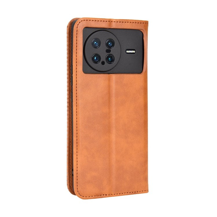 For vivo X Note Retro Surface Auto-Absorbed Leather Phone Cover, Folio Flip Wallet Folding Stand Case Phone Accessory - Brown