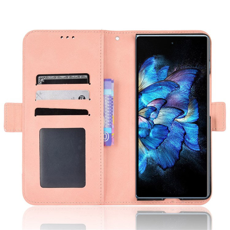 For vivo X Fold Phone Case Anti-fall Magnetic Wallet Style Stand Shockproof PU Leather Phone Cover with Card Slots - Pink