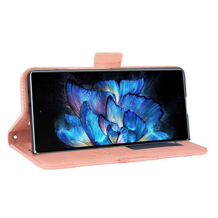 For vivo X Fold Phone Case Anti-fall Magnetic Wallet Style Stand Shockproof PU Leather Phone Cover with Card Slots - Pink