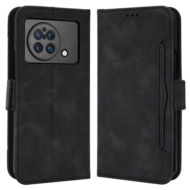 For vivo X Fold Phone Case Anti-fall Magnetic Wallet Style Stand Shockproof PU Leather Phone Cover with Card Slots - Black