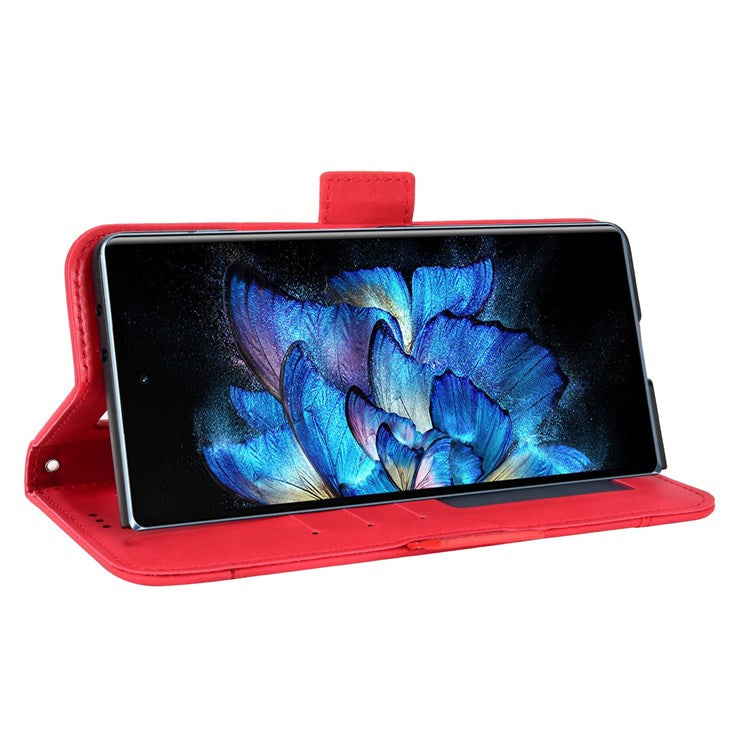 For vivo X Fold Phone Case Anti-fall Magnetic Wallet Style Stand Shockproof PU Leather Phone Cover with Card Slots - Red