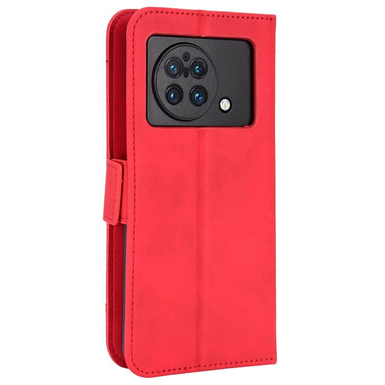 For vivo X Fold Phone Case Anti-fall Magnetic Wallet Style Stand Shockproof PU Leather Phone Cover with Card Slots - Red