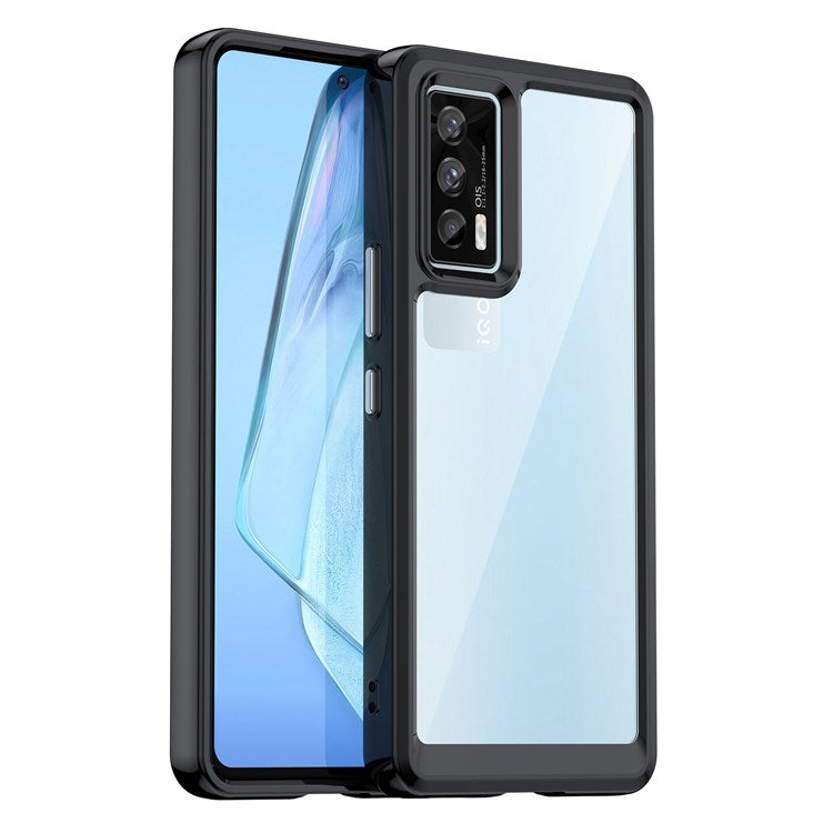 For vivo iQOO 7 (India) 5G/iQOO Neo5 Wear-resistant Anti-drop Transparent Back Case Hybrid Acrylic + TPU Mobile Phone Cover with Independent Buttons - Black