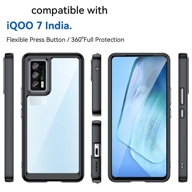 For vivo iQOO 7 (India) 5G/iQOO Neo5 Wear-resistant Anti-drop Transparent Back Case Hybrid Acrylic + TPU Mobile Phone Cover with Independent Buttons - Black