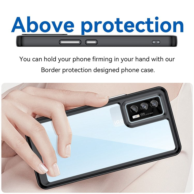 For vivo iQOO 7 (India) 5G/iQOO Neo5 Wear-resistant Anti-drop Transparent Back Case Hybrid Acrylic + TPU Mobile Phone Cover with Independent Buttons - Black