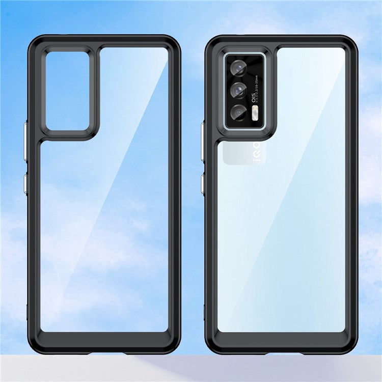 For vivo iQOO 7 (India) 5G/iQOO Neo5 Wear-resistant Anti-drop Transparent Back Case Hybrid Acrylic + TPU Mobile Phone Cover with Independent Buttons - Black