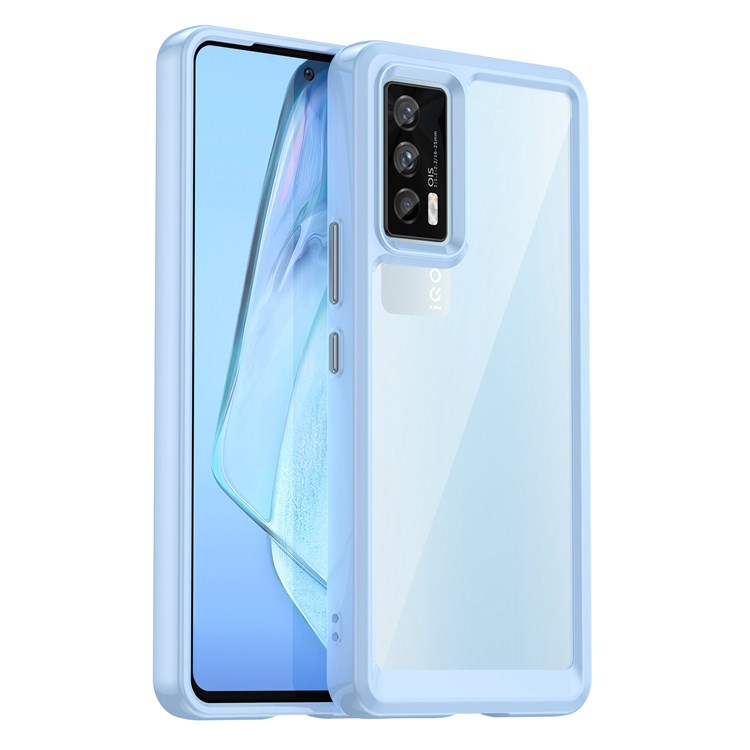 For vivo iQOO 7 (India) 5G/iQOO Neo5 Wear-resistant Anti-drop Transparent Back Case Hybrid Acrylic + TPU Mobile Phone Cover with Independent Buttons - Baby Blue