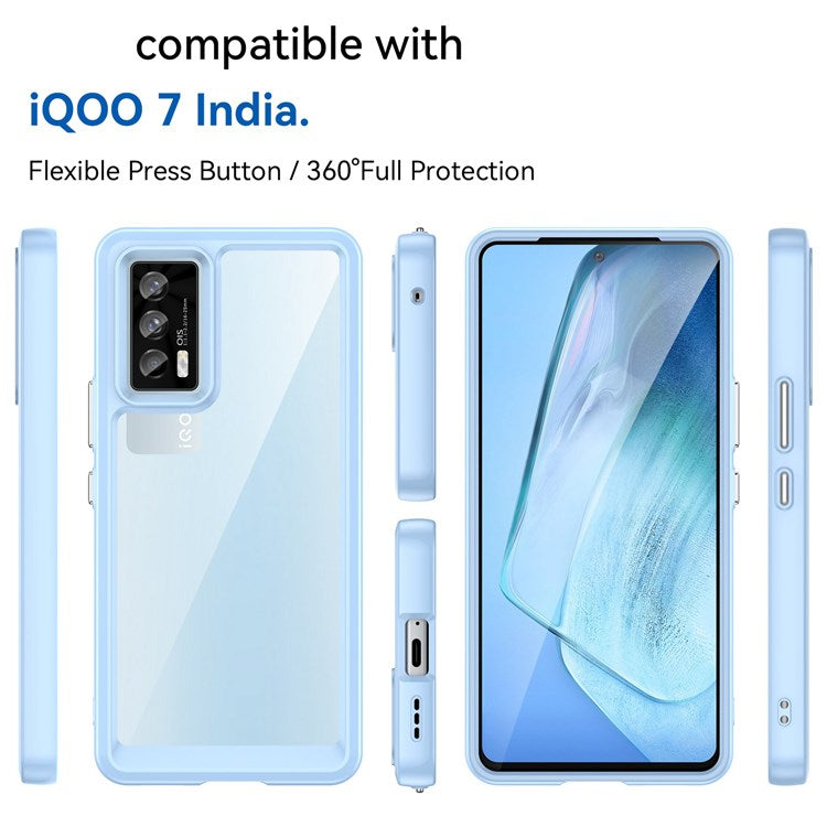 For vivo iQOO 7 (India) 5G/iQOO Neo5 Wear-resistant Anti-drop Transparent Back Case Hybrid Acrylic + TPU Mobile Phone Cover with Independent Buttons - Baby Blue