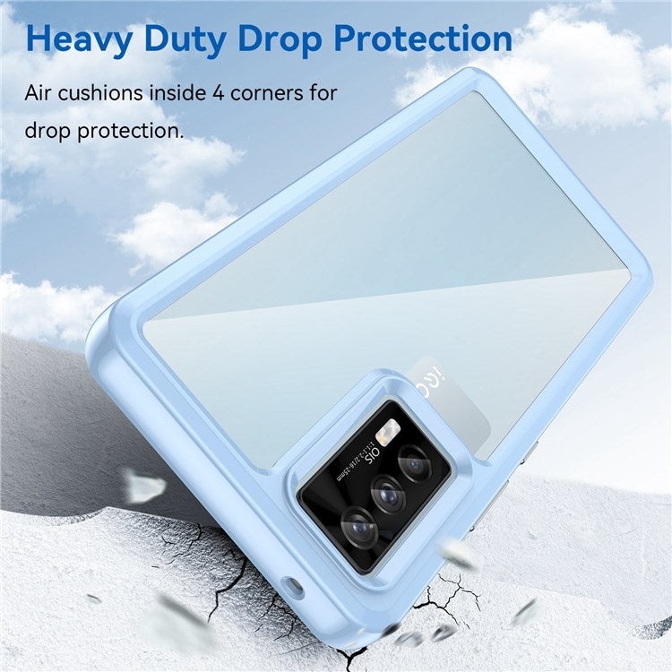 For vivo iQOO 7 (India) 5G/iQOO Neo5 Wear-resistant Anti-drop Transparent Back Case Hybrid Acrylic + TPU Mobile Phone Cover with Independent Buttons - Baby Blue