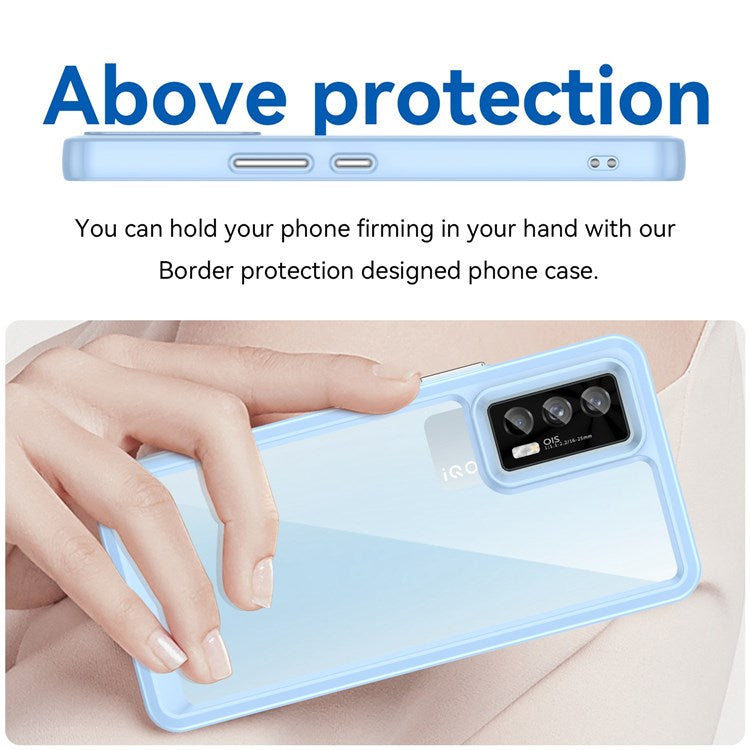 For vivo iQOO 7 (India) 5G/iQOO Neo5 Wear-resistant Anti-drop Transparent Back Case Hybrid Acrylic + TPU Mobile Phone Cover with Independent Buttons - Baby Blue