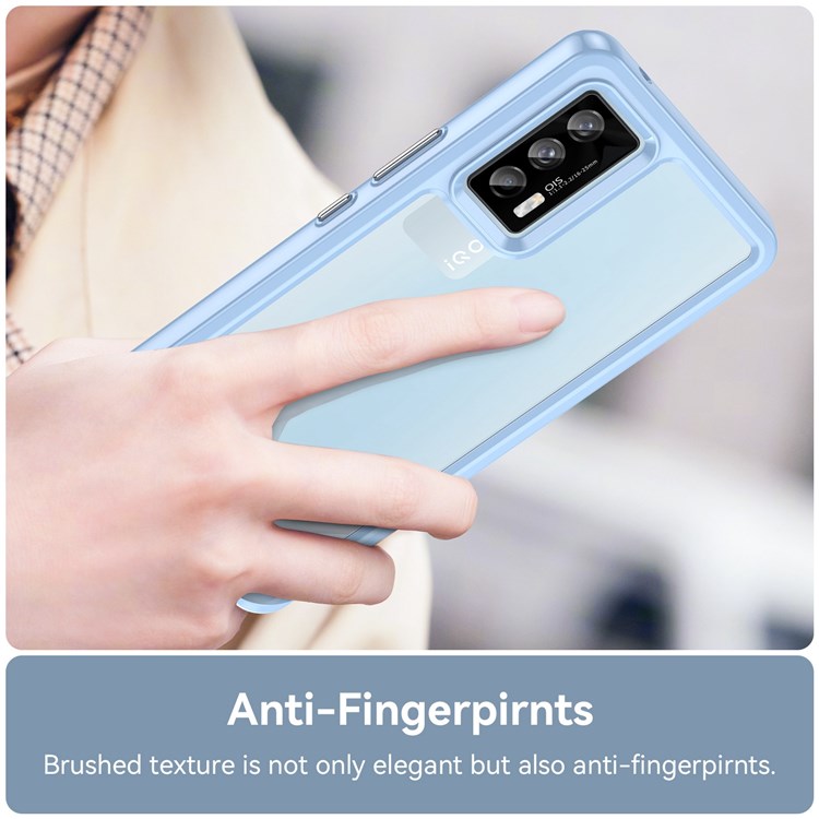 For vivo iQOO 7 (India) 5G/iQOO Neo5 Wear-resistant Anti-drop Transparent Back Case Hybrid Acrylic + TPU Mobile Phone Cover with Independent Buttons - Baby Blue