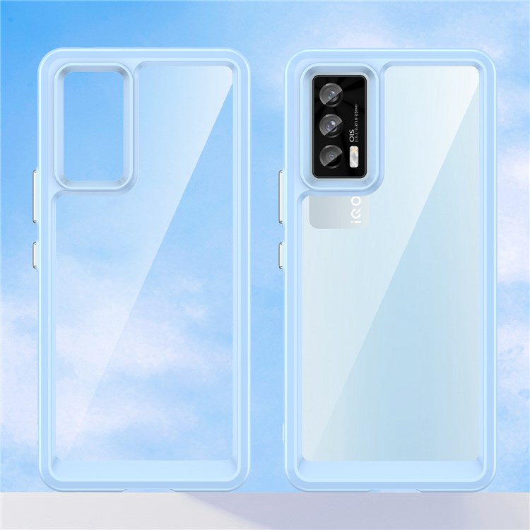 For vivo iQOO 7 (India) 5G/iQOO Neo5 Wear-resistant Anti-drop Transparent Back Case Hybrid Acrylic + TPU Mobile Phone Cover with Independent Buttons - Baby Blue