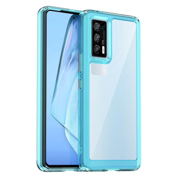 For vivo iQOO 7 (India) 5G/iQOO Neo5 Wear-resistant Anti-drop Transparent Back Case Hybrid Acrylic + TPU Mobile Phone Cover with Independent Buttons - Transparent Blue