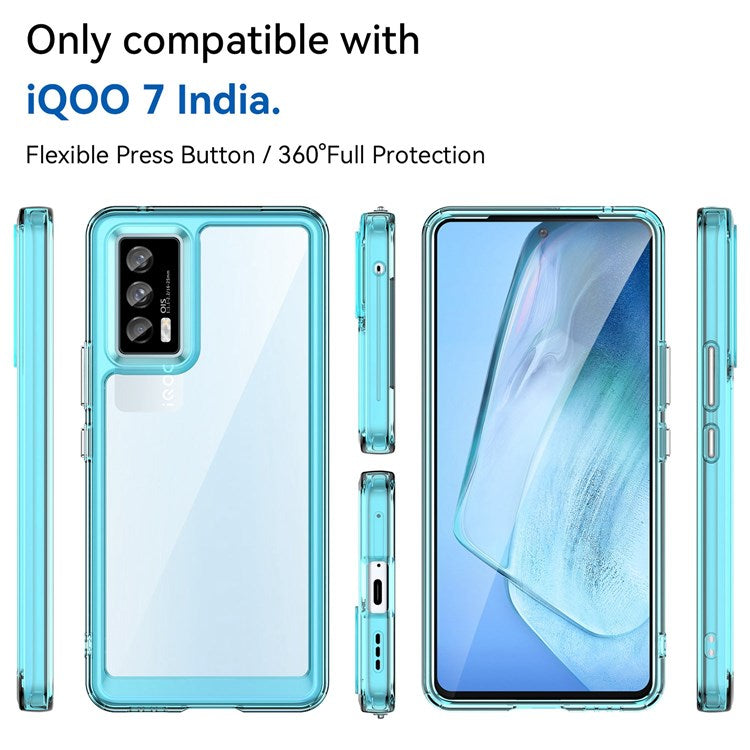 For vivo iQOO 7 (India) 5G/iQOO Neo5 Wear-resistant Anti-drop Transparent Back Case Hybrid Acrylic + TPU Mobile Phone Cover with Independent Buttons - Transparent Blue