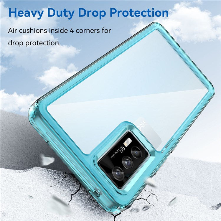 For vivo iQOO 7 (India) 5G/iQOO Neo5 Wear-resistant Anti-drop Transparent Back Case Hybrid Acrylic + TPU Mobile Phone Cover with Independent Buttons - Transparent Blue