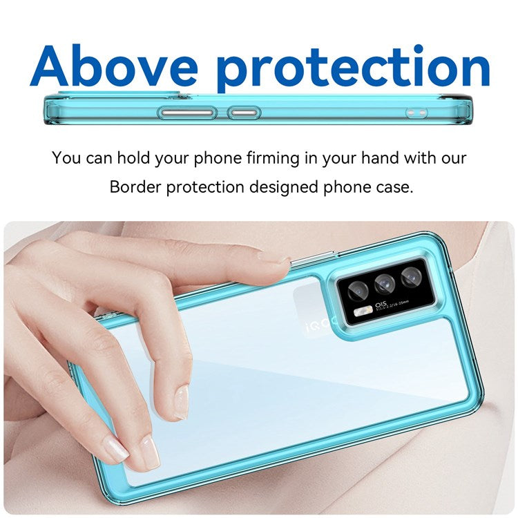 For vivo iQOO 7 (India) 5G/iQOO Neo5 Wear-resistant Anti-drop Transparent Back Case Hybrid Acrylic + TPU Mobile Phone Cover with Independent Buttons - Transparent Blue