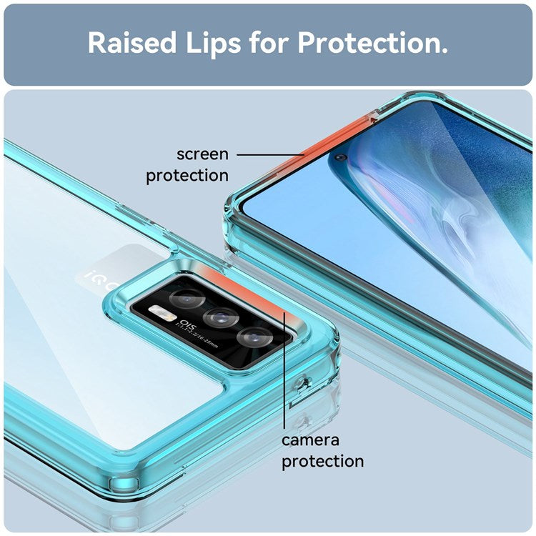 For vivo iQOO 7 (India) 5G/iQOO Neo5 Wear-resistant Anti-drop Transparent Back Case Hybrid Acrylic + TPU Mobile Phone Cover with Independent Buttons - Transparent Blue