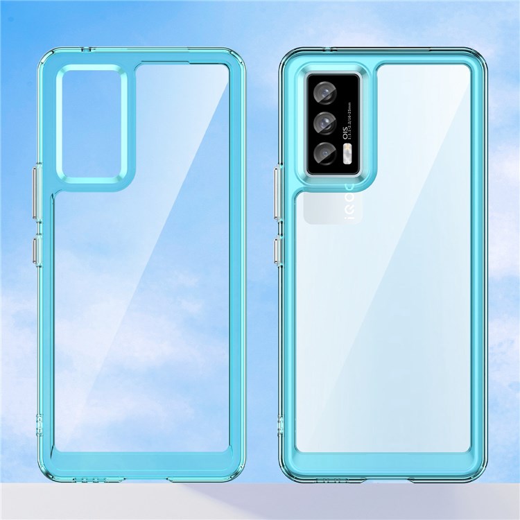 For vivo iQOO 7 (India) 5G/iQOO Neo5 Wear-resistant Anti-drop Transparent Back Case Hybrid Acrylic + TPU Mobile Phone Cover with Independent Buttons - Transparent Blue