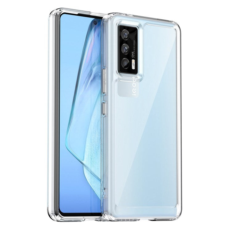 For vivo iQOO 7 (India) 5G/iQOO Neo5 Wear-resistant Anti-drop Transparent Back Case Hybrid Acrylic + TPU Mobile Phone Cover with Independent Buttons - Transparent