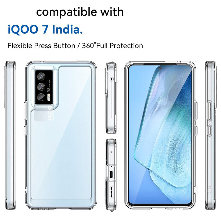 For vivo iQOO 7 (India) 5G/iQOO Neo5 Wear-resistant Anti-drop Transparent Back Case Hybrid Acrylic + TPU Mobile Phone Cover with Independent Buttons - Transparent