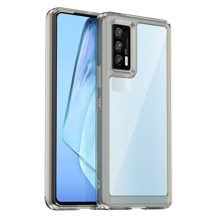 For vivo iQOO 7 (India) 5G/iQOO Neo5 Wear-resistant Anti-drop Transparent Back Case Hybrid Acrylic + TPU Mobile Phone Cover with Independent Buttons - Transparent Grey