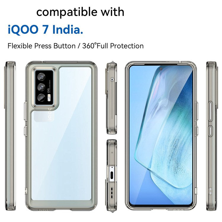 For vivo iQOO 7 (India) 5G/iQOO Neo5 Wear-resistant Anti-drop Transparent Back Case Hybrid Acrylic + TPU Mobile Phone Cover with Independent Buttons - Transparent Grey