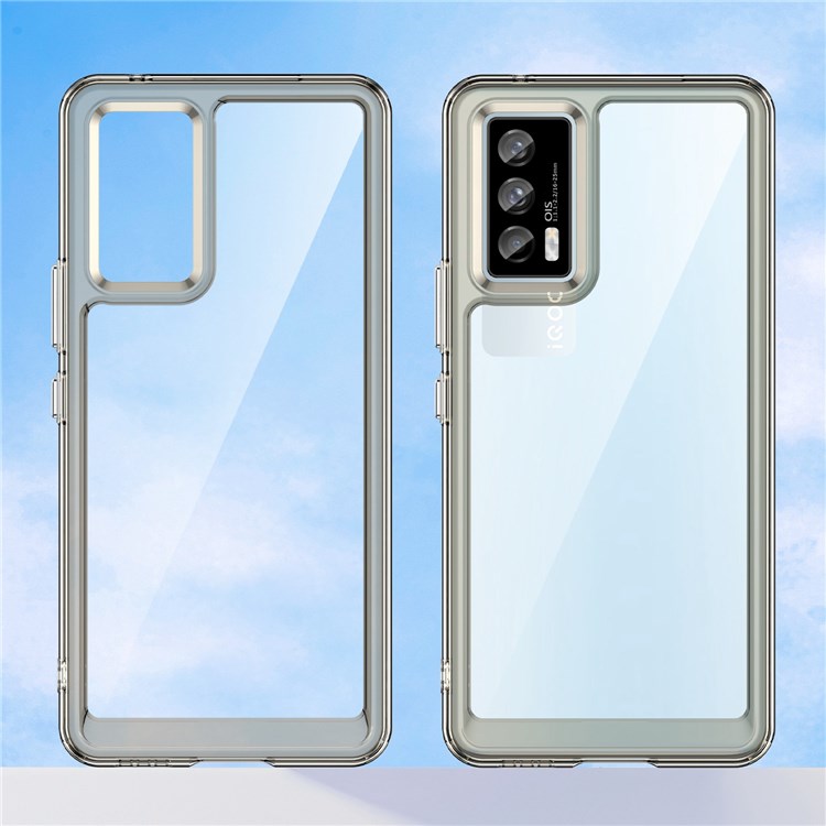 For vivo iQOO 7 (India) 5G/iQOO Neo5 Wear-resistant Anti-drop Transparent Back Case Hybrid Acrylic + TPU Mobile Phone Cover with Independent Buttons - Transparent Grey