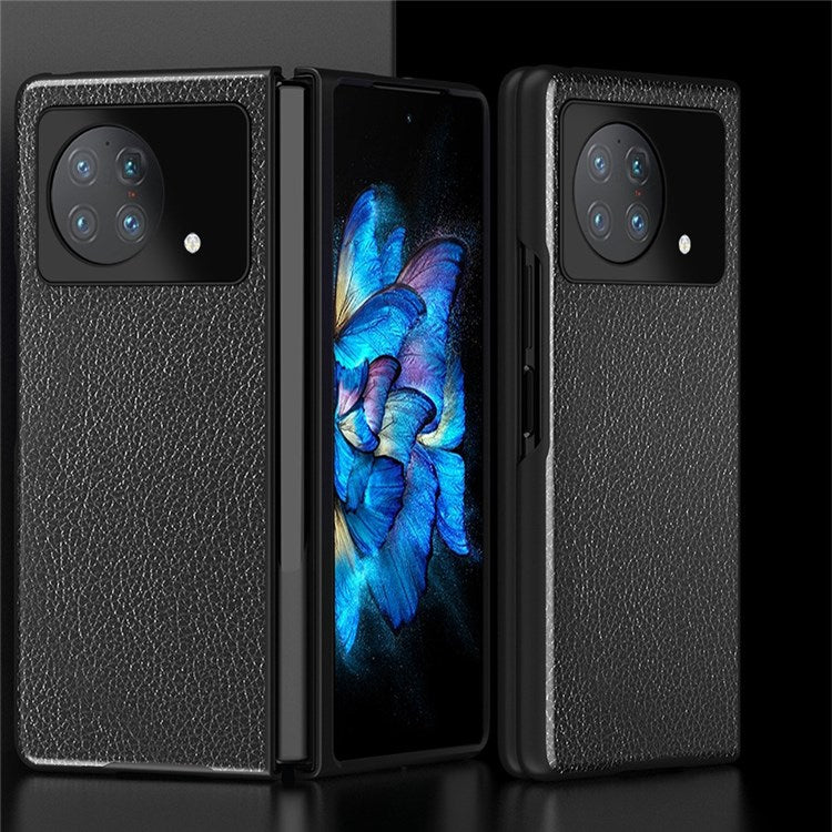 Litchi Texture Phone Case for vivo X Fold, Drop-proof PU Leather Coated PC Phone Cover Protector - Black