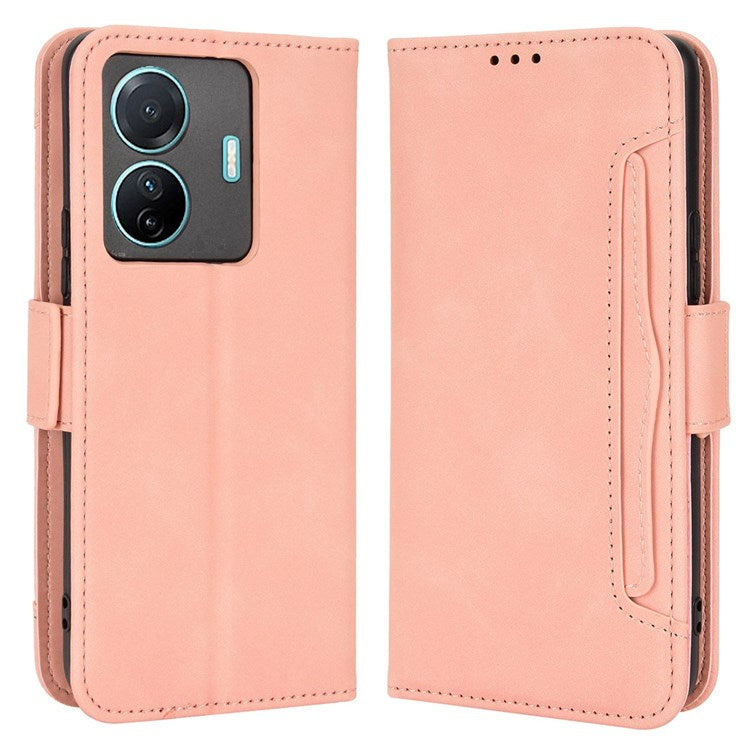 Protective Case for vivo S15e 5G Scratch Resistant Phone Cover PU Leather Wallet Phone Case with Multiple Card Slots - Pink