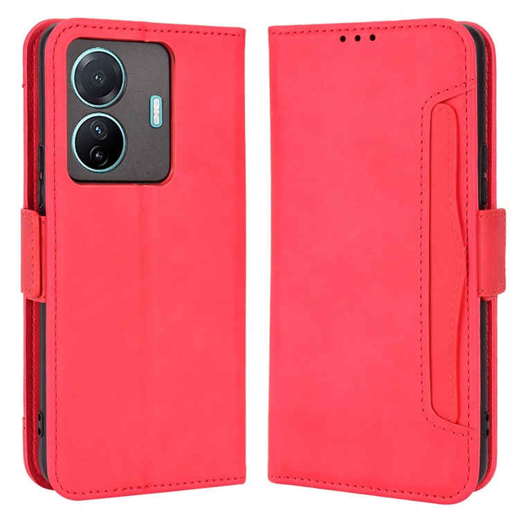 Protective Case for vivo S15e 5G Scratch Resistant Phone Cover PU Leather Wallet Phone Case with Multiple Card Slots - Red